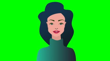 Dudak senkronizasyonu, hikaye anlatmak için yüz animasyonu. Kadın karakter şöyle der: düz bir şekilde döngüye sokulmuş animasyon çerçeveleri. Ağız ve dudakların yüz ifadeleri, yeşil bir kromatonda eklem.