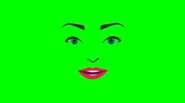 Çizgi film gözleri, kaşlar, burun ve konuşan ağız ya da kız ya da kadın yüzü yeşil ekran üzerinde, yeşil ekran hareketli grafikler 3D video animasyonu için. Yüksek çözünürlüklü. Yüksek kalite 4k