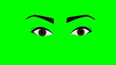 Animasyon ya da çizgi filmdeki kadın yeşil renkli arka planda mavi parlama çizmiş. Yüksek kalite 4k görüntü