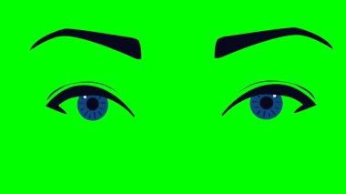 Animasyon ya da çizgi filmdeki kadın yeşil renkli arka planda mavi parlama çizmiş. Yüksek kalite 4k görüntü