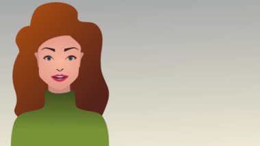 Dudak senkronizasyonu, hikaye anlatmak için yüz animasyonu. Kadın karakter şöyle der: Kız ya da kadın düz stil olarak çizilmiş animasyon çerçeveleri. Ağız ve dudakların yüz ifadeleri, beyaz bir eklem.