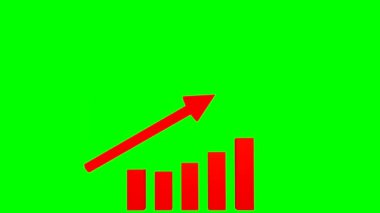 Eklentiler için kırmızı büyüme grafiği, yükselen parmaklıklar ve yeşil krom arka planda ok. Yüksek kalite 4k görüntü
