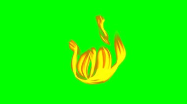 Ateş alevlerinin yeşil krom arka planda çizilmiş bir şekilde canlandırılması. Yüksek kalite 4k görüntü