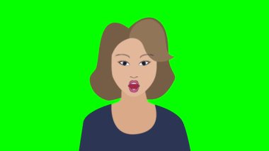 Dudak senkronizasyonu, hikaye anlatmak için yüz animasyonu. Kadın karakter şöyle der: düz bir şekilde döngüye sokulmuş animasyon çerçeveleri. Ağız ve dudakların yüz ifadeleri, yeşil bir kromatonda eklem.