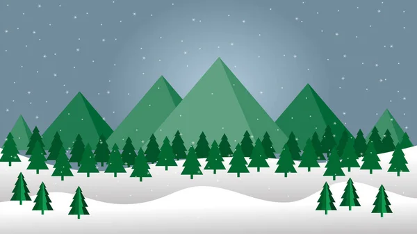 Winterschnee Frohe Weihnachten Auf Dem Grünen Berg Sonnenlicht Illustration — Stockvektor