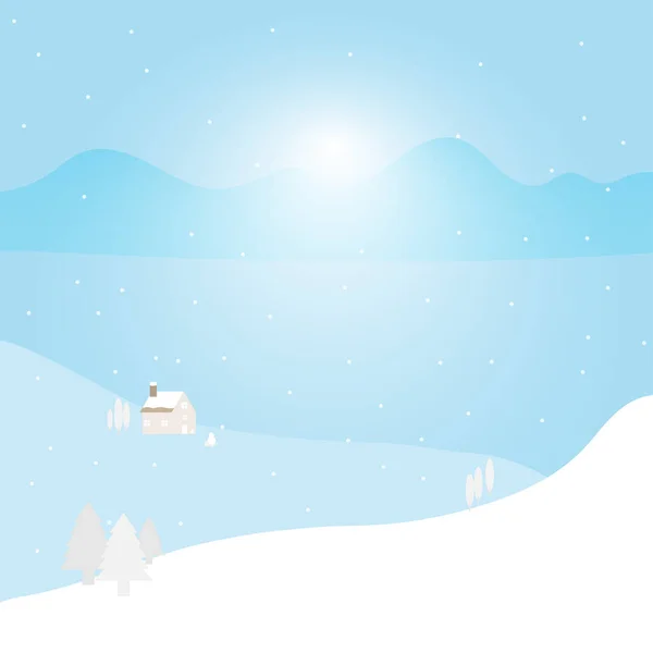 Haus Berg Mit Schnee Winter Und Helles Sonnenlicht Schneefall Weihnachten — Stockvektor