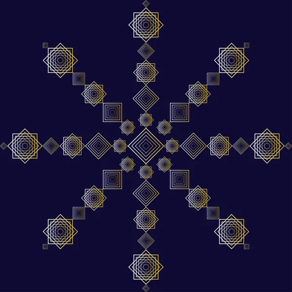 蓝色背景织物上的几何图案金的抽象形状 — 图库矢量图片