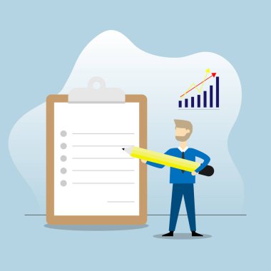 Vektör lideri iş konsepti illüstrasyonuyla ilgili belge tahtasında kalem tutuyor