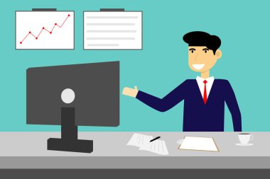 Vektör karikatür muhabiri, insanlara haberleri bildiriyor.