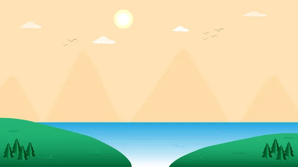 Vector Illustration Lake Nature Mountain Beautiful Sunshine Landscape — Image vectorielle