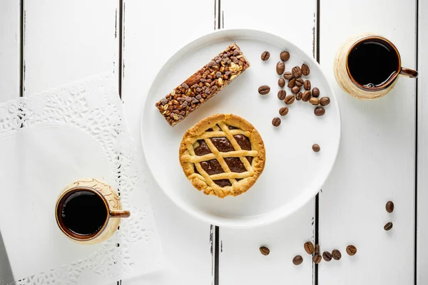 Coffee Coockie Sweet Morning Brackfast Copy Space Menu White Backgroud — Stock Photo, Image