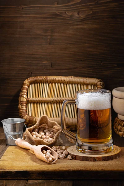 stock image Assorted Beers in a Flight Ready on a wooden background for Tasting,vintage filter
