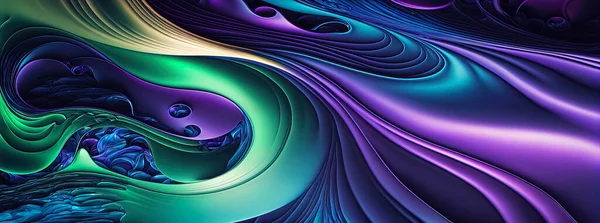 Panoramic blue, green and purple abstract wave wallpaper, blue, green and purple background, complementary colors