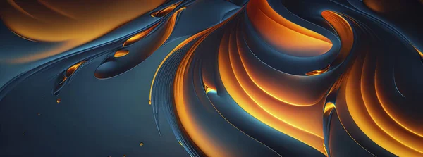 Panoramic blue and orange abstract wave wallpaper, blue and orange background