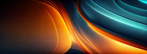 Panoramic blue and orange abstract wave wallpaper, blue and orange background