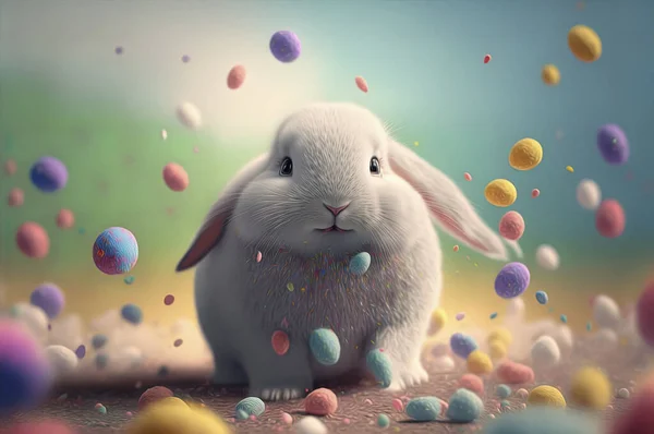 cute rabbit, easter eggs, easter holiday concept illustration