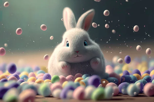 cute rabbit, easter eggs, easter holiday concept illustration