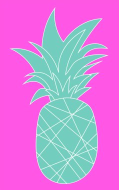 Parlak pembe arka planda komik bir ananas. tasarım için çizgileri olan meyveler