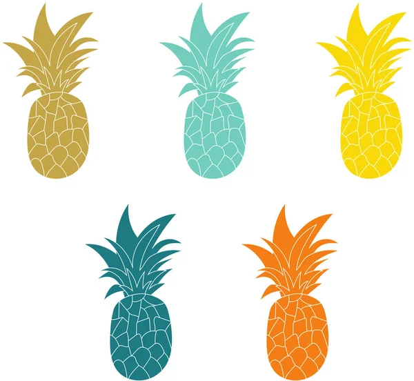 Ensemble Ananas Fruits Exotiques Colorés Avec Même Motif Illustration Vectorielle — Image vectorielle