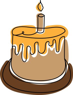 Devamlı el mumlu kek çiziyor. Kafe, fırın, restoran konsepti. İzole edilmiş arkaplanda modern biçim vektör illüstrasyonu.