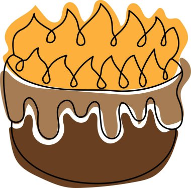 Sürekli doğum günü pastası çizimi. Kremalı kek. Beyaz arka planda izole edilmiş doğum günü kutlaması konsepti. El çizimi tasarım vektör çizimi