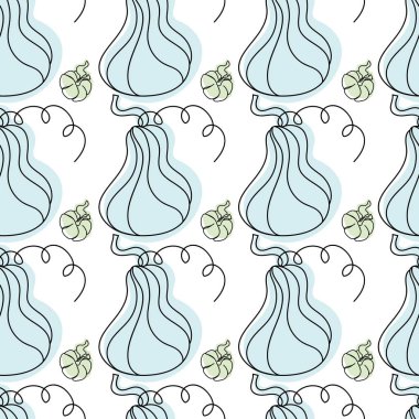 Kusursuz balkabağı deseni. Cadılar Bayramı ya da Şükran Günü şablonu. Yeşil ve mavi çizgili sebzeler. vektör