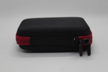 Black Rectangular Hard Case with Red Zipper and Dual Pull Tabs clipart