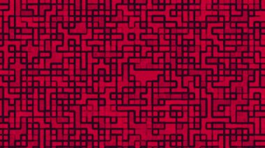 Koyu kırmızı tonlar ve koyu kahverengi geometrik çizgiler ile karmaşık soyut tasarım yapılar gibi labirent oluşturur.