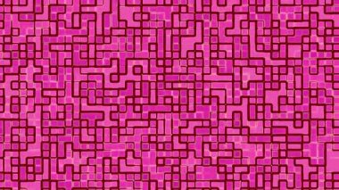 Pembe kareler ve bordo çizgiler, arka plan tekstil ambalajı ve soyut sanat projeleri için uygun karmaşık bir kılavuz tasarımı oluşturur.