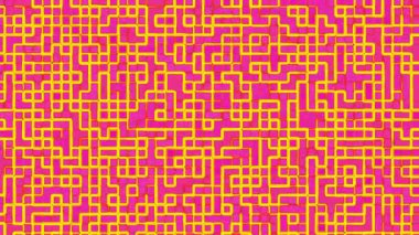 Pembe karelerden ve sarı çizgilerden oluşan soyut şebeke modeli modern tasarımlar için mükemmel arka plan baskıları ve dijital sanat projeleri için