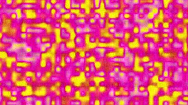 Pembe ve sarı geometrik şekillere ve pikselli dokulara sahip yarım tonlu soyut bir arkaplan
