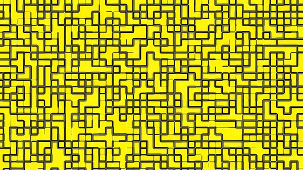 Siyah Çizgiler Tasarımı ile Soyut Sarı Geometrik Labirent Arkaplanı