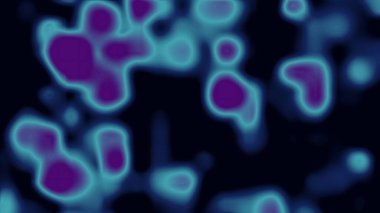 Mor ve mavi parıldayan şekiller koyu arkaplanda yüzer.