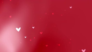 Estetik Sevgililer Günü için mükemmel dağılmış pembe ve beyaz kalpleri olan kırmızı arka plan aşk temalı tasarımlar düğün davetiyeleri ve romantik kavramlar.