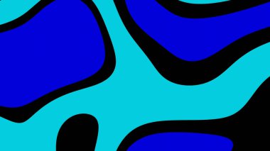 Parlak Cyan Mavi ve Siyah Renklerle Soyut Akışkan Şekiller Arkaplanı