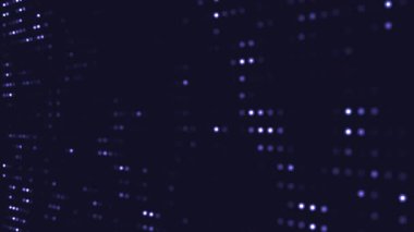 Karanlık zemin üzerinde mavi ve siyah parlayan nokta matrisi dijital fütürist yaratıyor. Teknoloji sunumları için ideal hissettiriyor. Yeni yıl partileri veya modern sanal arkaplanlar için.
