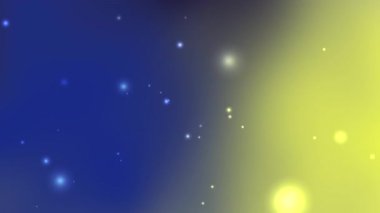 Parlayan ışık parçacıklarına sahip mavi ve sarı gradyan festival etkinlikleri için mükemmel Yeni Yıl dijital tasarımları ve yaratıcı arka planlar Yumuşak bokeh etkisi zarafeti artırır