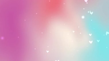 Pembe mavi ve şeftali renkleri olan romantik, yumuşak bir arka plan. Yüzen beyaz kalpler ve ışıltılar Sevgililer Günü davetiyeleri ve aşk temalı tasarımlar için mükemmel.