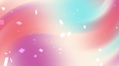 Yüzen beyaz geometrik şekillere sahip pembe mavi ve mor renkli yumuşak pastel gradyan. Şenlikli kutlamalar için mükemmel dijital tasarımlar ve modern olay görselleri.