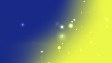 Pürüzsüz mavi ve sarı renkli soyut bir arkaplan. Parlak bokeh ışıkları var. Şenlik tasarımları, dijital sanat veya modern olay temaları için mükemmel.