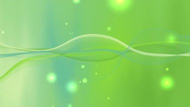Dijital tasarım teknolojisi temaları ve çevre dostu kampanyalar için mükemmel olan parlak ışık parçacıkları ile yeşil ve mavi dalga arka planı iş sunumları ve fütürist kavramlar için harika