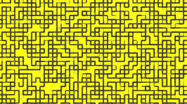 Koyu siyah çizgileri olan parlak sarı geometrik labirent deseni dijital sanat ve festival grafikleri için ideal teknolojik fütüristik ve yaratıcı tasarımlar için mükemmel modern ve soyut bir arkaplan.