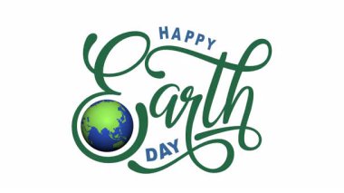 Dünya Günü Animasyon Animasyonu Yeşil Küre İşaret logosuyla Dünya Günü etkinliklerinde sürdürülebilir çevre kampanyaları için uygun mutlu bir tasarımla kutlanıyor.