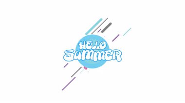 Merhaba Yaz Metni animasyonu. Tropikal yapraklarla selamlama. Davetiyeler ve sosyal medya paylaşımları için mükemmel.