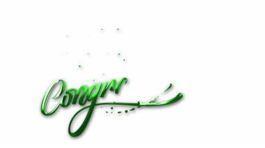 Yeşil harfli tebrik metni animasyonu küresel kutlama olayları için mükemmel dijital tebrik kartları veya ödül töreni tasarımı