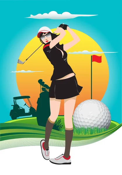 Golfer Woman Sunglasses Golf Course — Image vectorielle