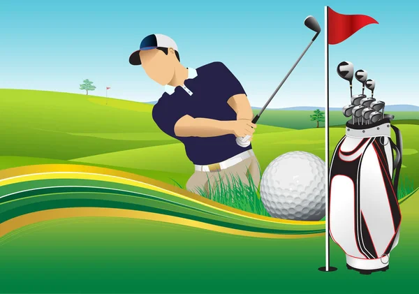 Golf Course Ball Hole Green Lawn — Stock Vector