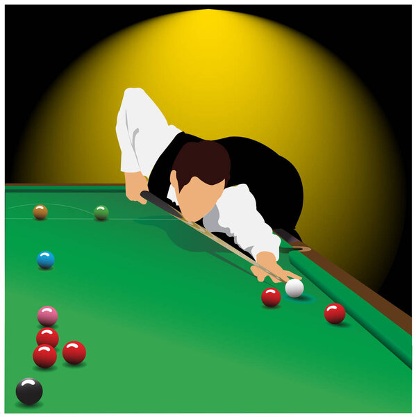 The atmosphere of the snooker competition. The black background consists of spotlights. Vector snooker sport game