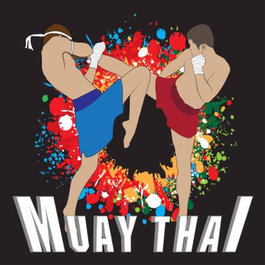 Muay Thai dövüş sanatları siluet vektör çizimi.