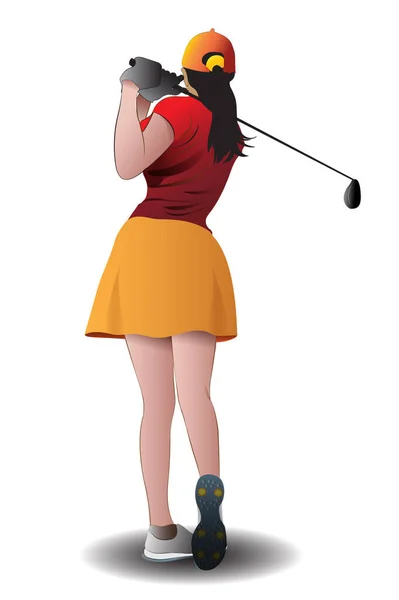 Vector Illustration Showing Female Golfer Swing — Stockvector